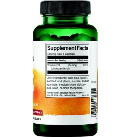 Swanson High Potency Vitamin D3 1,000 Iu (25 mcg) Capsule 250ct image {1}