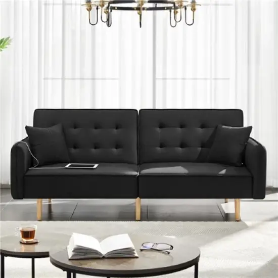 Yaheetech Convertible Sofa Bed Tufted Futon Couch with USB Ports for Living Room image {1}