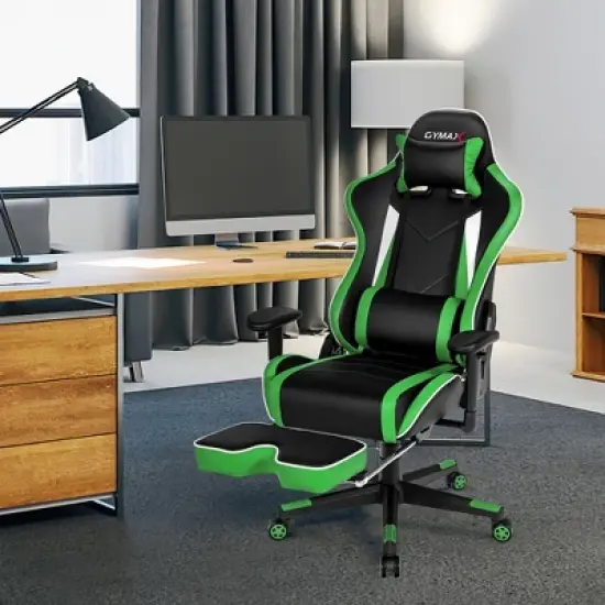 Costway High Back Gaming Chair Adjustable Office Computer Task Chair w/Footrest Green image {3}
