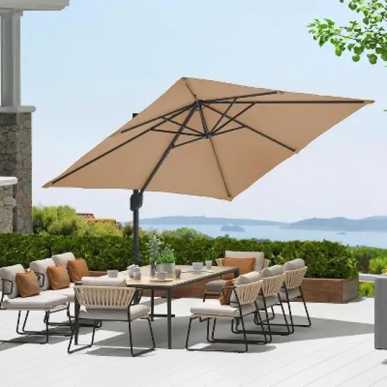 10ftx10ft Cantilever Patio Umbrella with Base,umbrella outdoor patio,360 Rotation outdoor umbrella with Stand for Deck,Pool,Backyard image {9}
