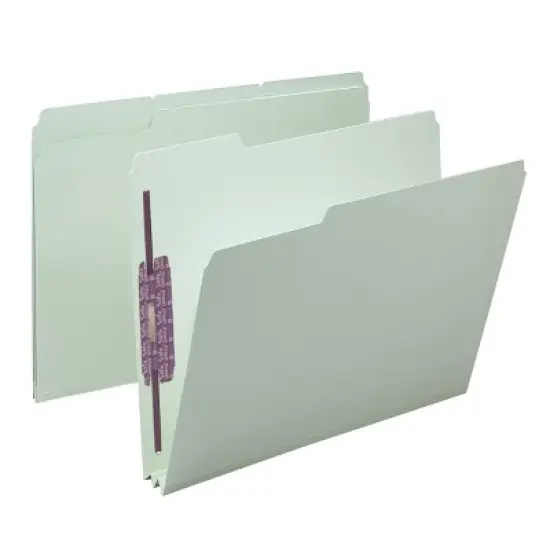 Smead Pressboard File Folder with SafeSHIELD  Fasteners, 2 Fasteners, 1/3-Cut Tab, 2" Expansion, Letter Size, Gray/Green, 25 per Box (14934) image {10}