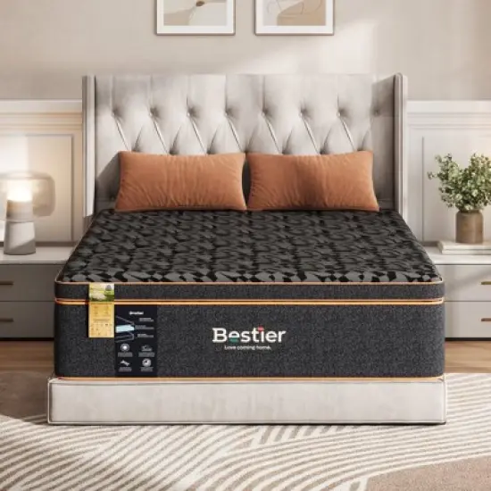 Bestier 12 inch King Size Pillow Top Mattress, Organic Wool Gel Memory Foam Mattress in a Box, Black, Made in US image {13}
