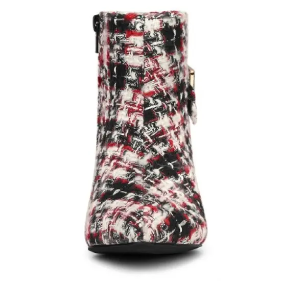 Allegra K Women's Plaid Pointed Toe Chunky Heels Ankle Boots image {2}