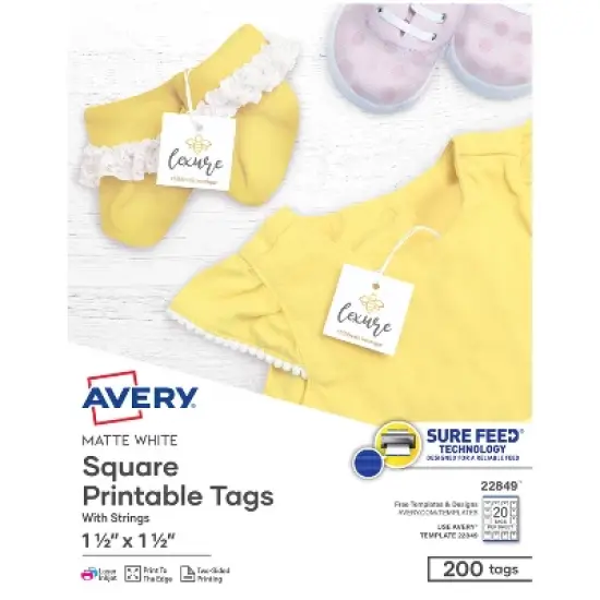 Avery Square Tags with String, 1.5" x 1.5", 200 White Tags (22849) image {9}