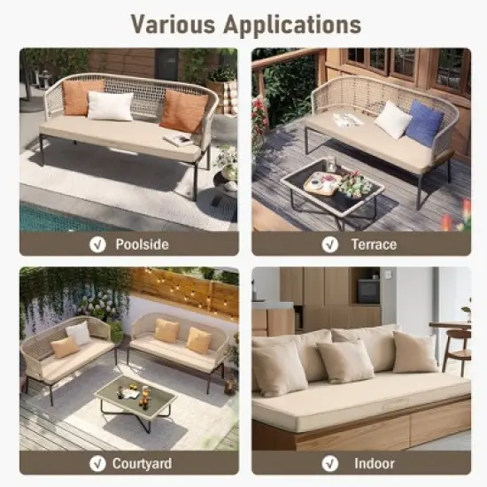 Pellebant Patio Bench Cushion with Ties Water Resistant Fabric Durable Thicken Memory Foam for Loveseat Couch Porch Swing image {4}