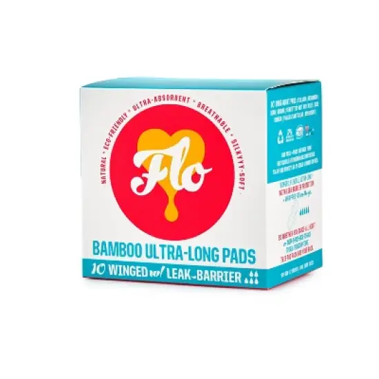 Flo Organic Silky-Soft Bamboo Ultra-Long Absorbent with Wings Maxi Pads - 10ct image {4}