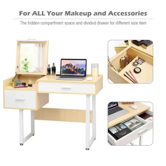Costway Vanity Table Flip Top Square Makeup Table Writing Table image {6}