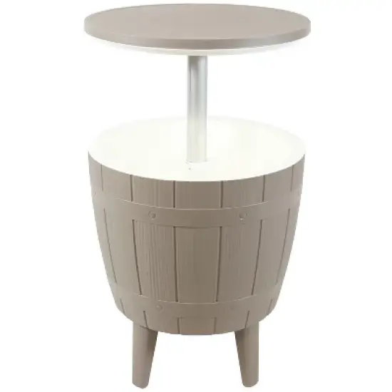 Sunnydaze Faux Wood Design Patio Bar Cooler Table with Height-Adjustable Tabletop - Driftwood image {5}