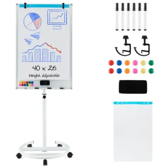 Costway Mobile Whiteboard 40" x 26" Height Adjustable Magnetic Dry Erase Board with Stand Green/Black/White image {12}