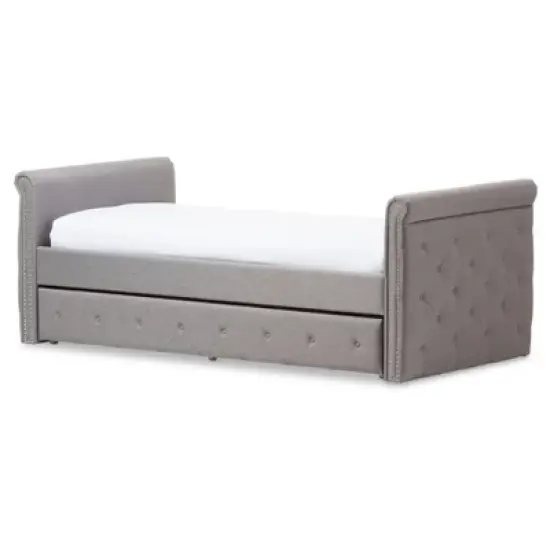Twin Swanson Modern and Contemporary Fabric Tufted Daybed with Roll-Out Trundle Guest Bed - Baxton Studio image {14}