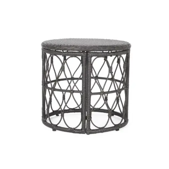 Bruce Outdoor Round Wicker Side Table Gray - Christopher Knight Home image {3}