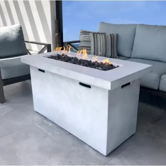 25" H x 42" W Fiber Reinforced Concrete Outdoor Fire Pit Table with Cover and Lava Rocks image {1}