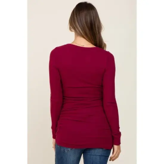 PinkBlush Burgundy Soft Knit Ruched Maternity Top image {2}