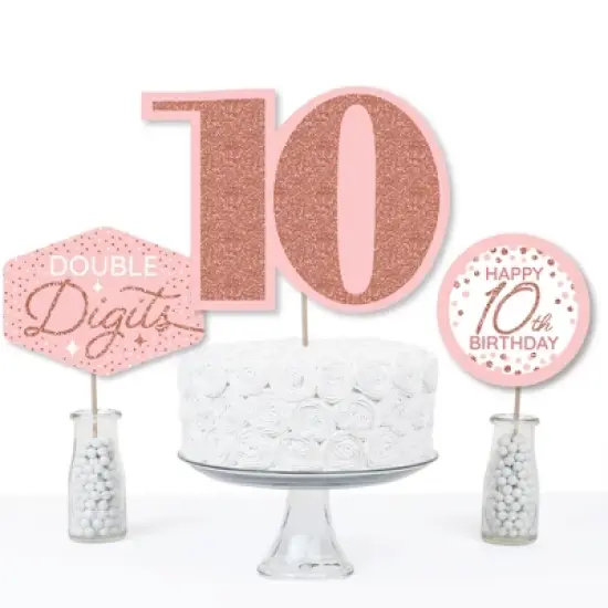 Big Dot of Happiness 10th Pink Rose Gold Birthday - Happy Birthday Party Centerpiece Sticks - Table Toppers - Set of 15 image {2}
