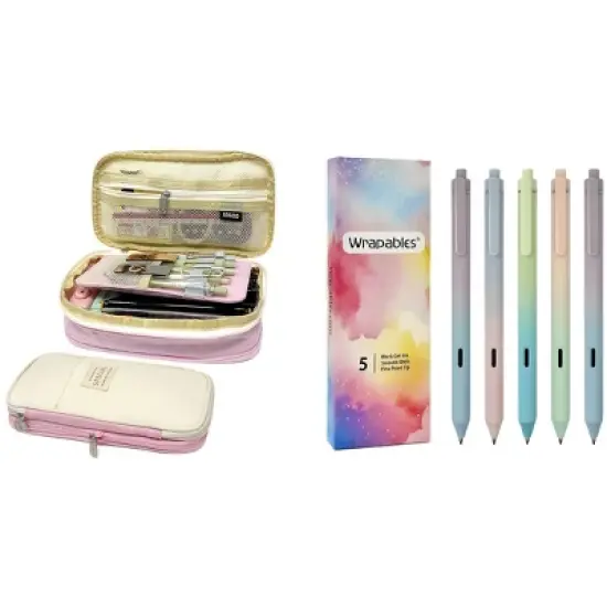 Wrapables Large Capacity Pencil Case, Expandable Pencil Pouch with Silent Retractable Gel Pen Set image {15}