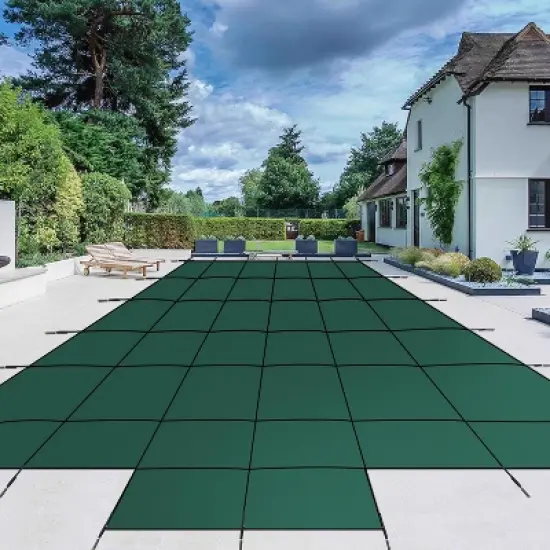 Pool Safety Inground Pool Cover &ndash; Fits 16x32ft Pools with Center Steps, Full Set with Safety Net, Installation Tools, 18x34ft image {6}