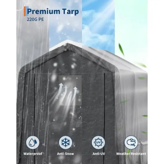 Acekool 7x12FT Outdoor Portable Storage Shed, Roll-Up Door, Heavy-Duty Waterproof PE Tarp, UV-Resistant Shelter for Tools, Garden, Motorcycles, Gray image {2}