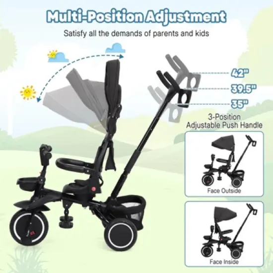 7 in 1 Baby Tricycle for 1-5 Year Old, Toddler Trike with Safety Harness,Brake,Rotatable Seat image {5}