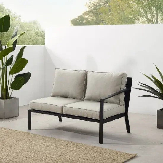 Clark Outdoor Steel Right Side Loveseat Taupe/Matte Black - Crosley image {1}