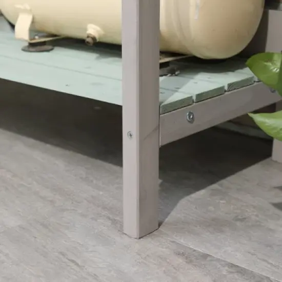 Outsunny Outdoor Wooden Potting Bench Table with Removable Sink, Garden Work Station with Chalkboard, Drawer, Open Shelf Storage, Light Gray image {4}