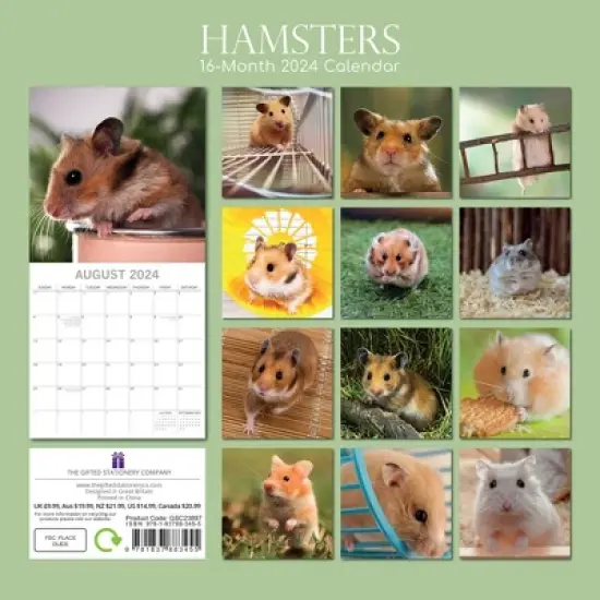 The Gifted Stationery 2024 Square Wall Calendar, Hamsters, 16-Month Animals Theme with 180 Reminder Stickers (12 x 12 In) image {3}