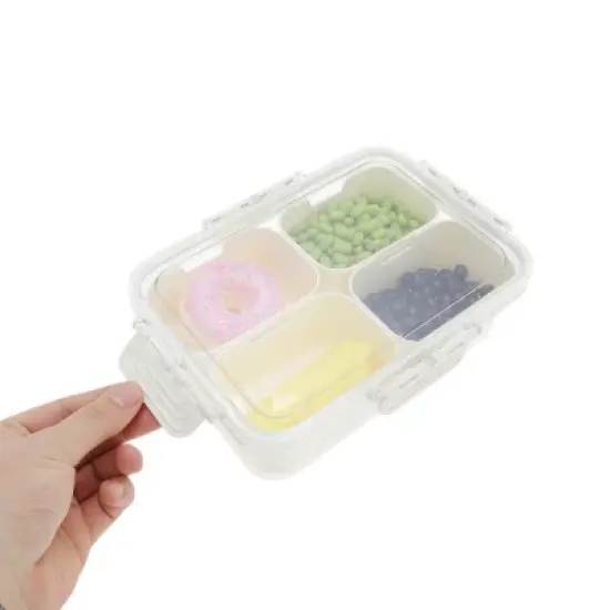Unique Bargains Rectangle Fridge Food Storage Containers 4 Compartment White Transparent 1 Set image {4}