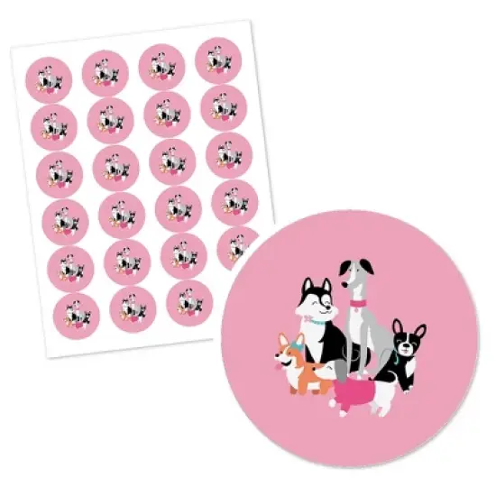 Big Dot of Happiness Pawty Like a Puppy Girl - Pink Dog Baby Shower or Birthday Party Circle Sticker Labels - 24 Count image {1}