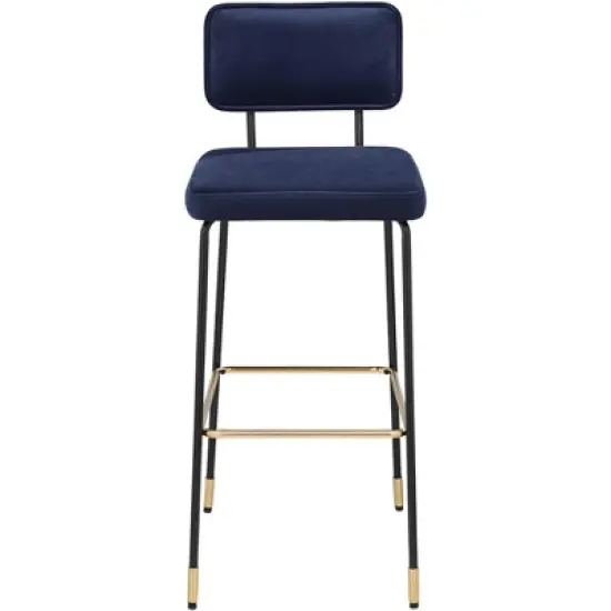 Studio 55D Marc Swivel Bar Stools Set of 2 Black Gold 29 1/4" High Mid Century Modern Blue Cushion Backrest Footrest Kitchen Counter Height Island image {6}