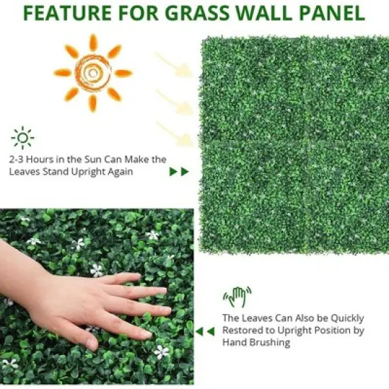 24PCS 20"x20" Grass Wall Artificial Boxwood Panels Wall Hedge Decor With 100 Zip Ties image {4}
