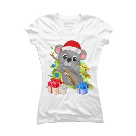 Junior's Design By Humans Santa Climbing Koala Bear Christmas T-Shirt By thebeardstudio T-Shirt image {4}