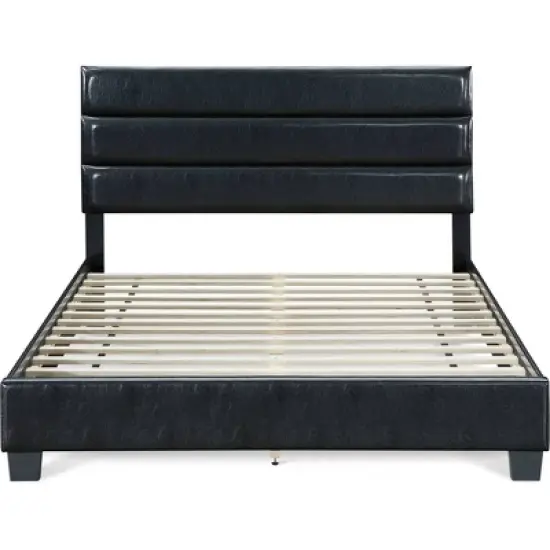 Hudson Leather Upholstered Bed Black - ClickDecor image {1}