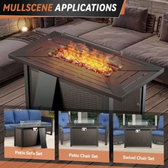 Belord 43" Propane Fire Pit Table Set Patio Furniture Set with Glider Loveseat, Brown Wicker Deep Seating Patio Swivel Rocker Glider Chairs image {6}