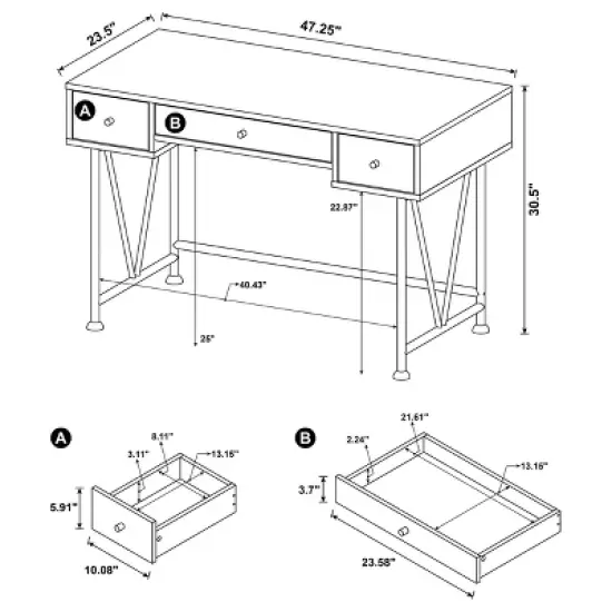 Analiese 3 Drawer Writing Desk - Coaster image {9}