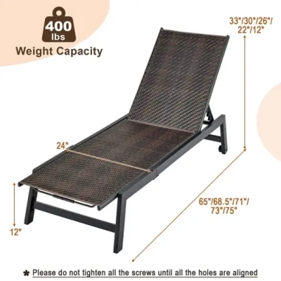 Costway Patio Galvanized Steel Chaise Lounge with Wheels Outdoor PE Rattan Recliner Chair image {2}