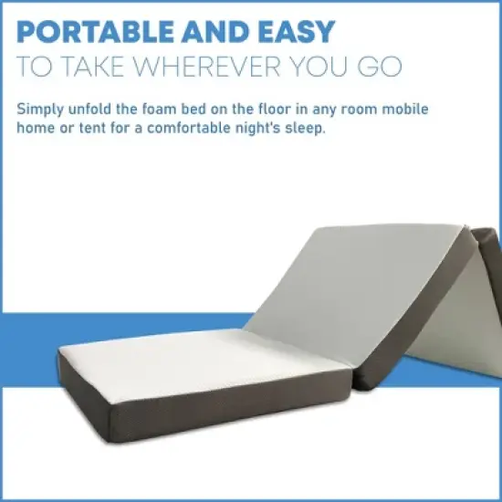 Continental Sleep 4" Portable Tri Folding Gel Memory Foam Mattress | Breathable Mesh Sides with Ultra Soft, Removable and Washable Cover,  White image {2}