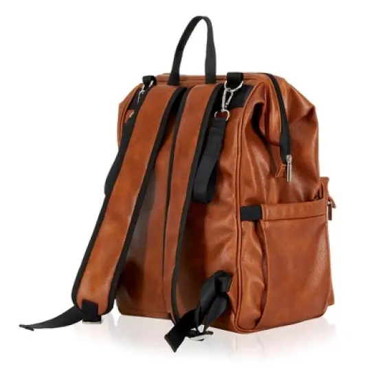 Hannah & Sophia Soho Large Traverse Baby Diaper Bag Backpack in Cognac, Water Resistant Changing Pad & Mini Mom Tote Included, Brown image {5}