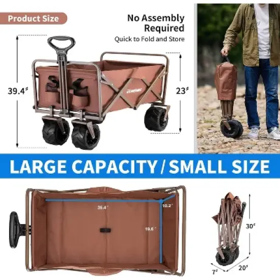 Heavy Duty 350 Lbs Capacity Collapsible Wagon, Folding Camping Wagons, Grocery Portable Utility, Adjustable Rolling Carts, w/ Big Wheels by Boahaus image {1}