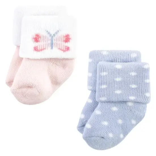 Hudson Baby Infant Girls Cotton Rich Newborn and Terry Socks, Pastel Butterfly image {3}