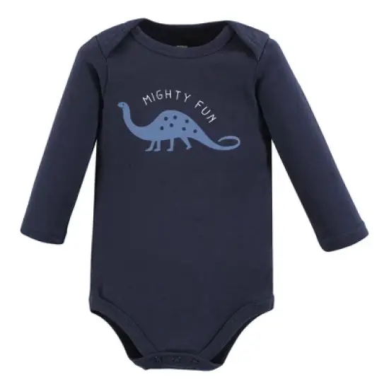 Hudson Baby Unisex Baby Cotton Long-Sleeve Bodysuits, Blue Green Dino image {2}