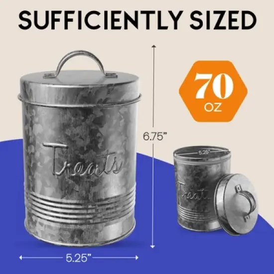 Amici Pet Retro Treats Storage Canister, 72 oz. , Galvanized Metal image {4}
