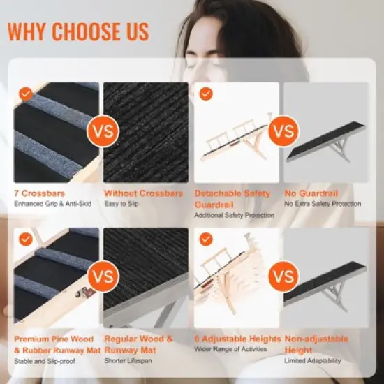 VEVOR Dog Ramp, Folding Pet Ramp for Bed, Adjustable Dog Ramp for Small, Large, Old Dogs & Cats, Wooden Pet Ramp with 47.2" Long Ramp image {3}