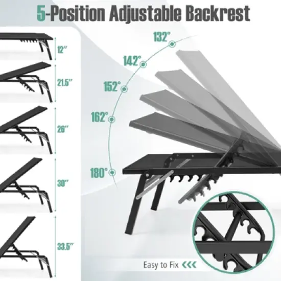 Tangkula Lounge Chair Outdoor Set of 2 Foldable Patio Chaise Lounge Chairs with 5-Position Adjustable Backrests Heavy Duty Metal Frame No Assembly image {6}