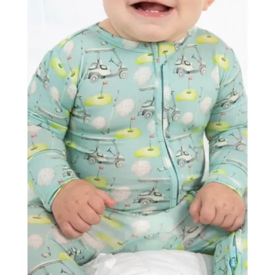 Lev Baby Boys' Viscose Bamboo Zipper Footie Pajamas &ndash; Green Golf Print One-Piece Baby Boy Clothes (NB&ndash;6/9M) image {1}