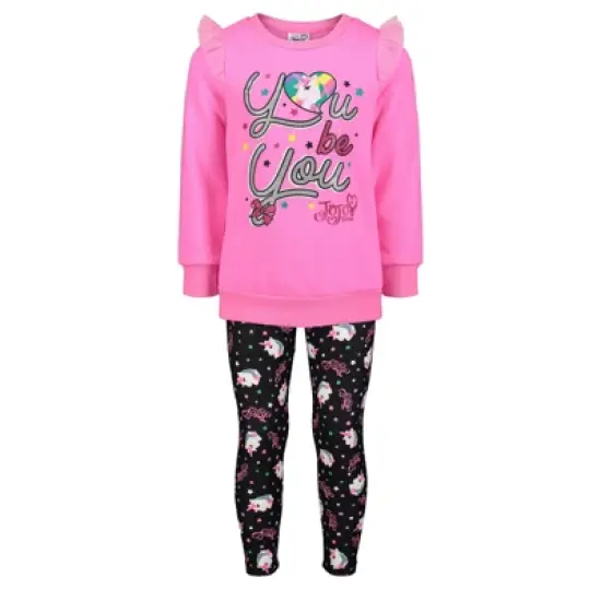 JoJo Siwa Little Girls Ruffle Pullover Fleece Sweatshirt & Leggings Set Pink  image {5}