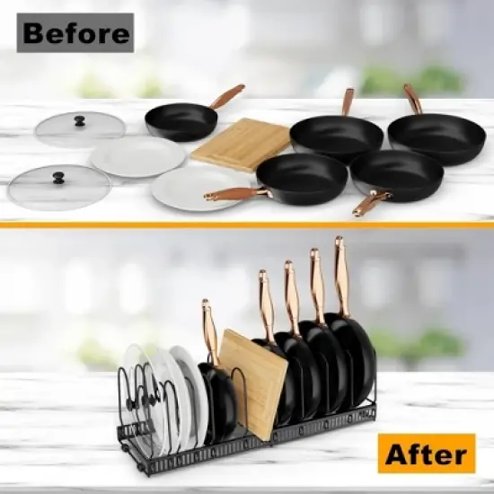 MaseiKar Expandable Pot Lid Organizer, Pots and Pans Lid Rack, Adjustable Pot Lid Holders image {3}
