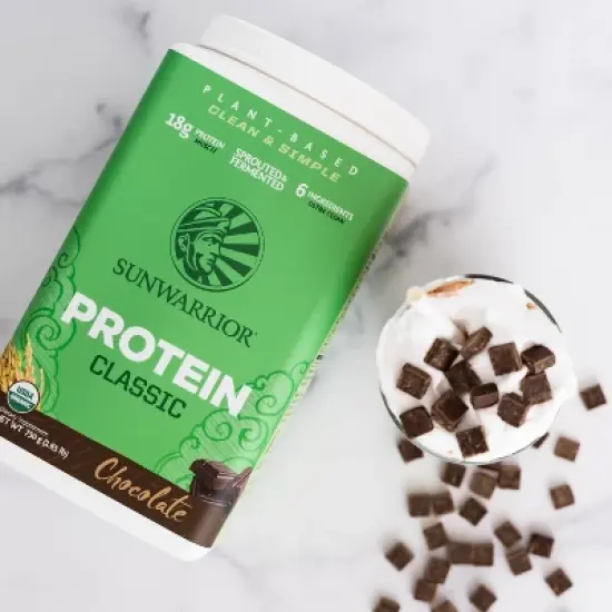 Classic Organic Protein Powder, Plant-Based Protein, Chocolate Flavor, Sunwarrior, 750gm (30 servings) image {3}