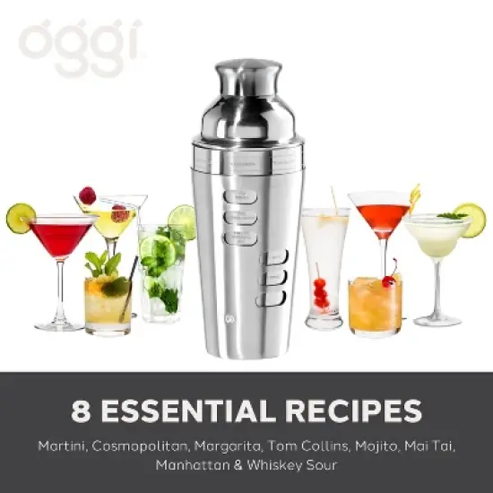 Oggi 23oz Dial a Drink Cocktail Shaker Stainless Steel: Hand Wash, 10" Height, 23oz Capacity, Silver, 3.75" Width & Depth image {1}