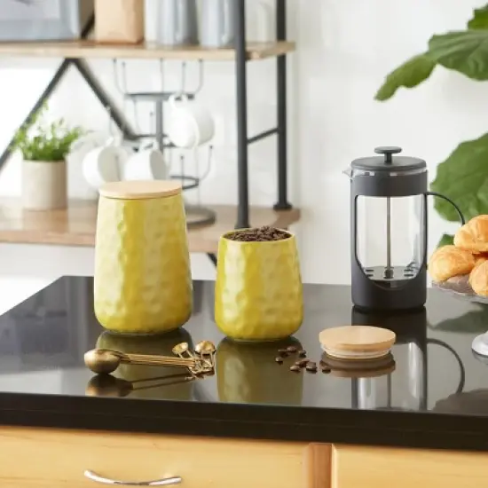 Design Imports Lemongrass Matte Dimple Texture Ceramic Canister Set/2 image {4}