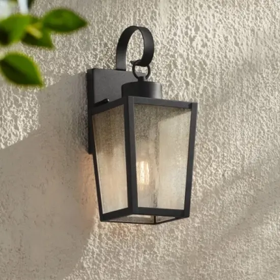 John Timberland Thebes 13 1/4" High Farmhouse Rustic Outdoor Wall Light Fixture Mount Porch House Weatherproof Textured Black Finish Clear Glass Shade image {1}