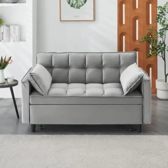 Okak Modern Comfy Velvet Convertible Sleeper Sofa Bed with Adjustable Backrest & Pillows,Upholstered Deep Seat Sofa Couch for Living Room image {8}